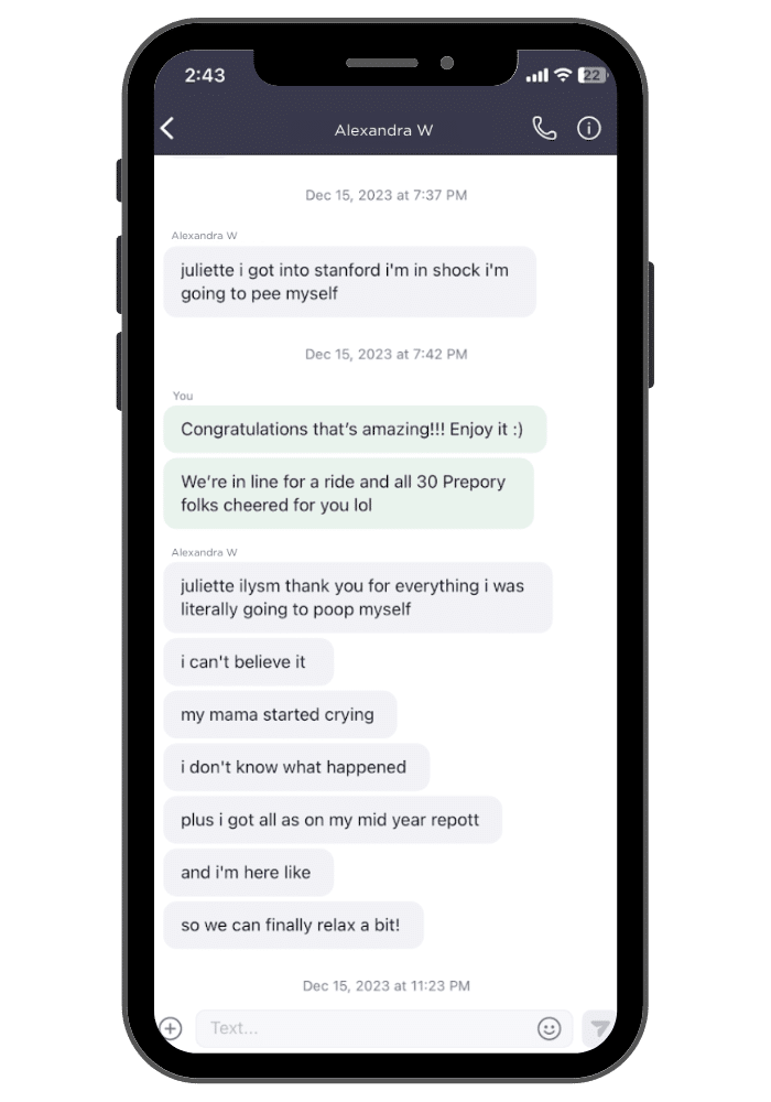 Prepory Text Message Testimonial