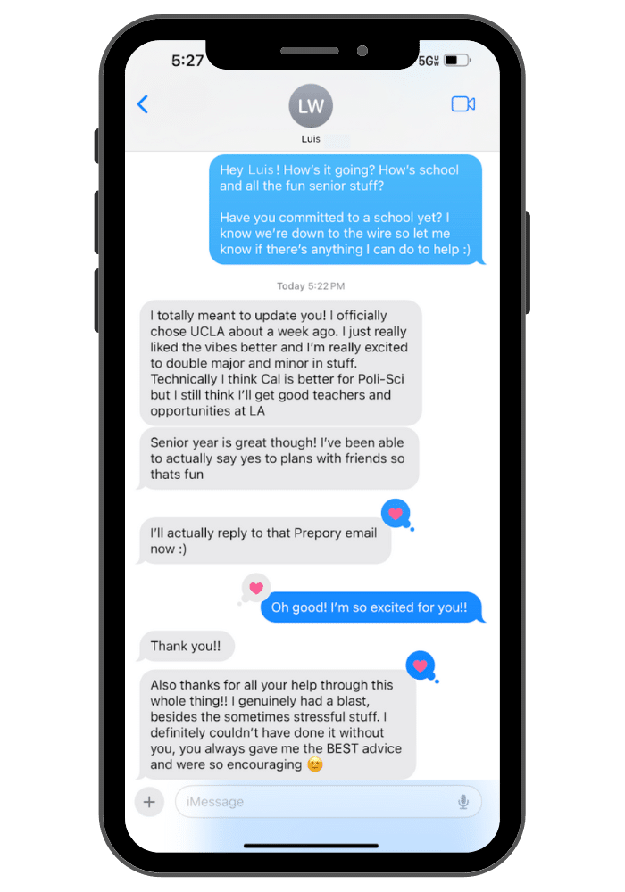 Prepory Text Message Testimonial