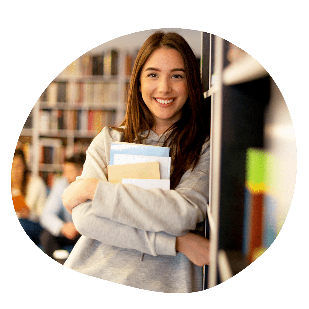 High school student in library