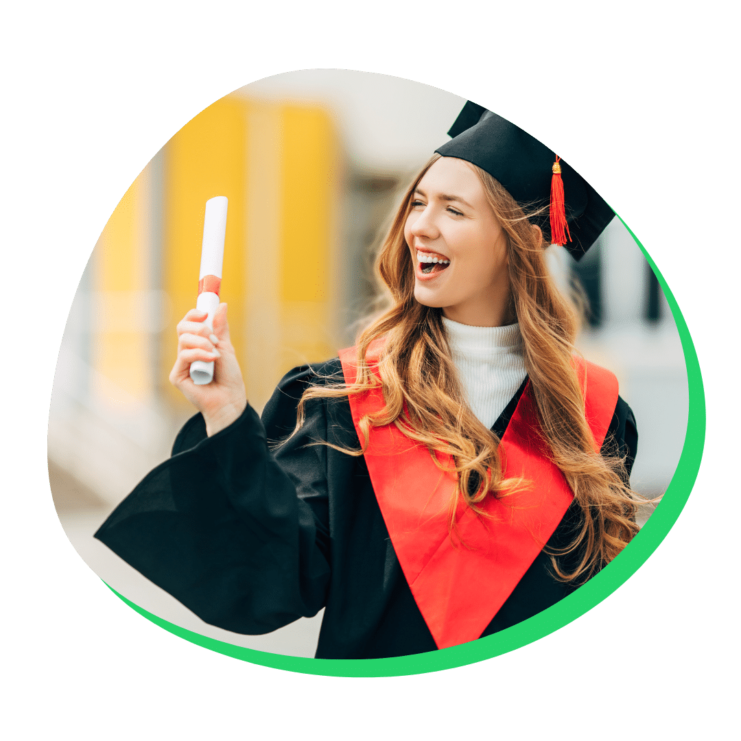 grad student in graduation regalia holding deploma