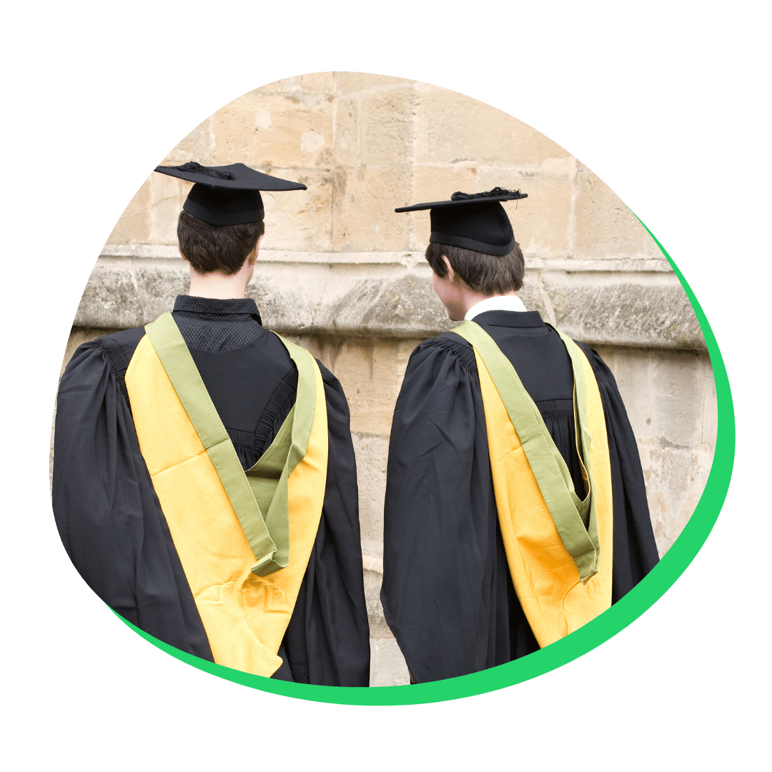 Grad school graduates in cap and gown