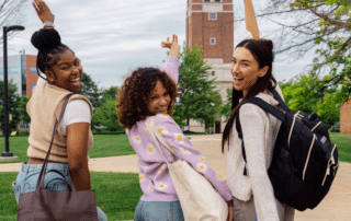 3 college girls on college campus