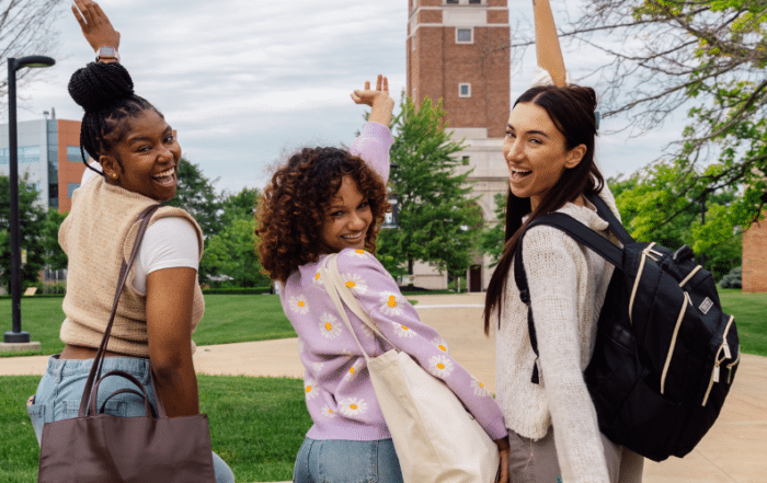 3 college girls on college campus