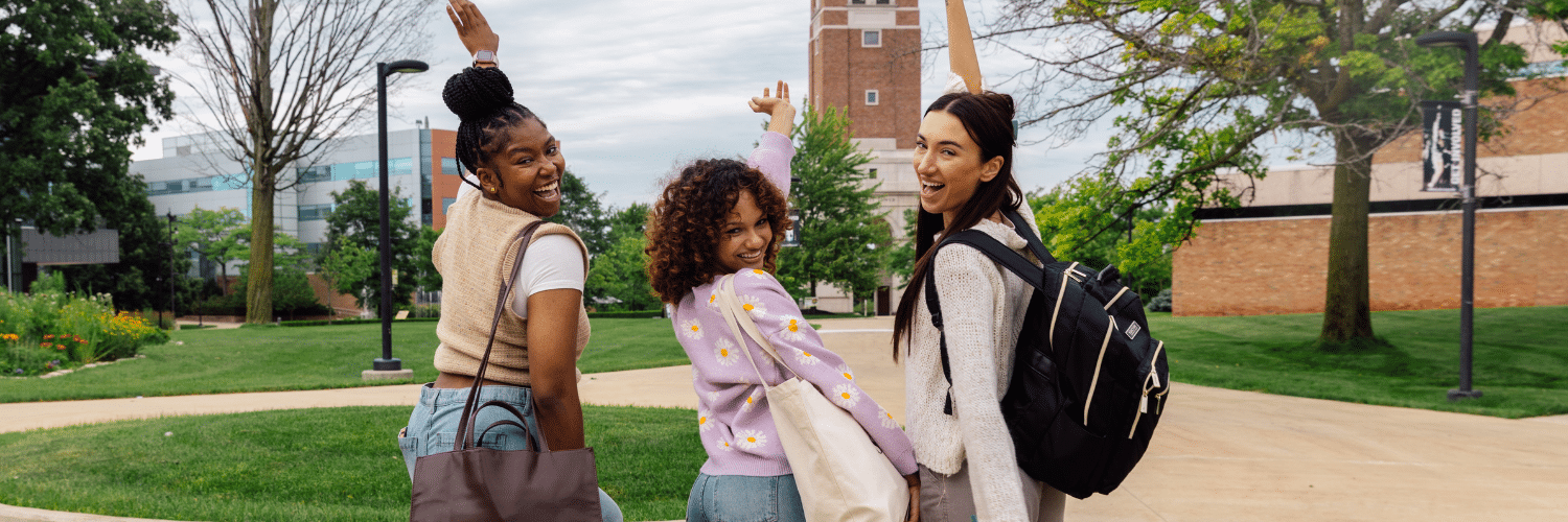 3 college girls on college campus