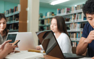 students studying on campus