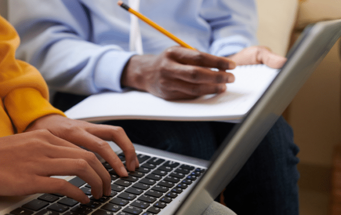 Student working on laptop