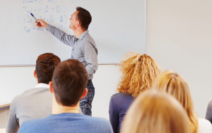 Liberal arts college professor teaching class