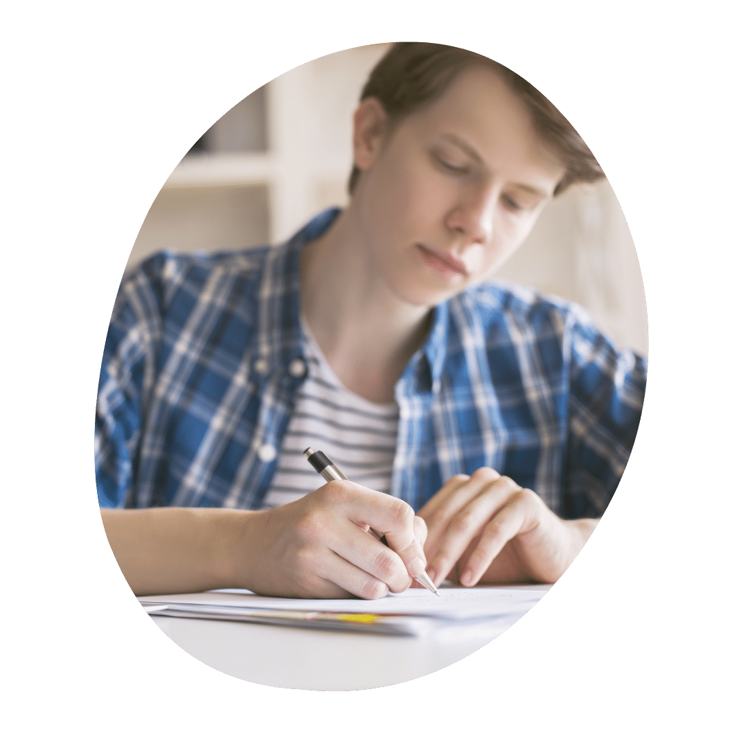 student writing a college essay