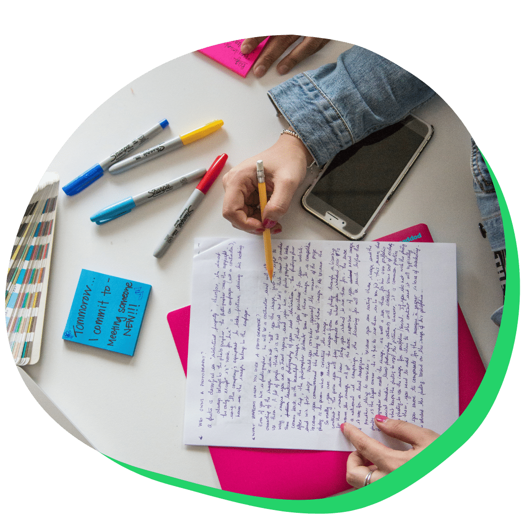 Student looking over her college essay