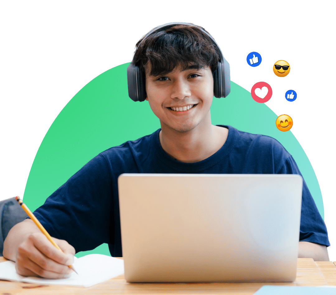 Asian student work on his college admissions applications with Prepory