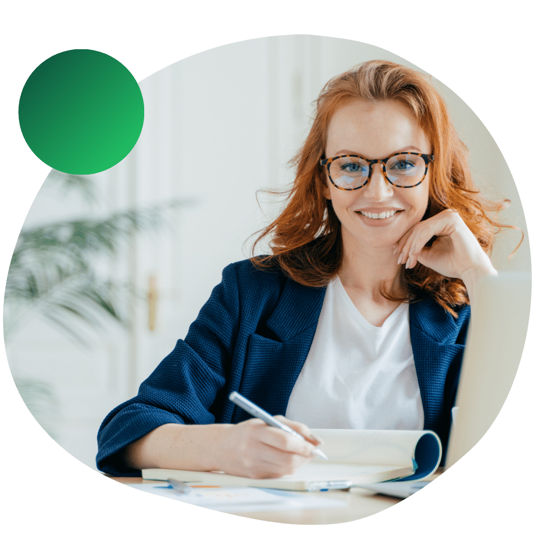 female working on computer science masters applications