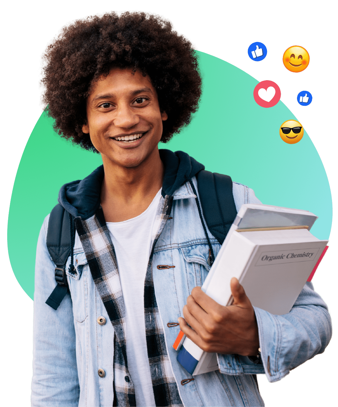 12th grade senior boy holding text books