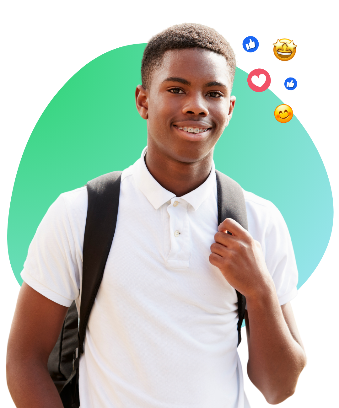 10th grade boy with backpack on